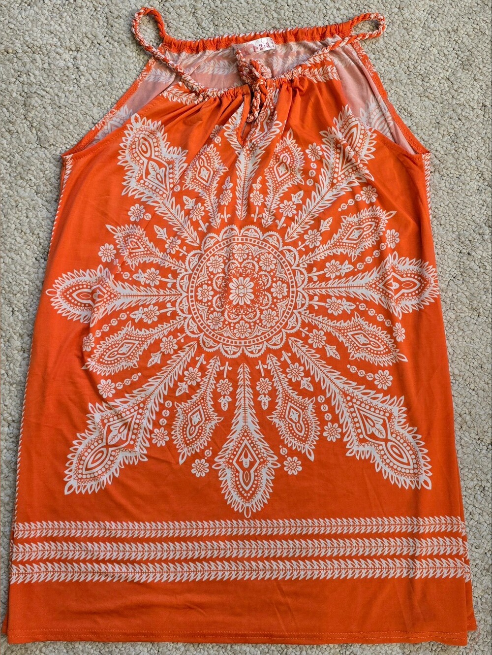 Women’s Orange Halter Tank with White Mandala Print